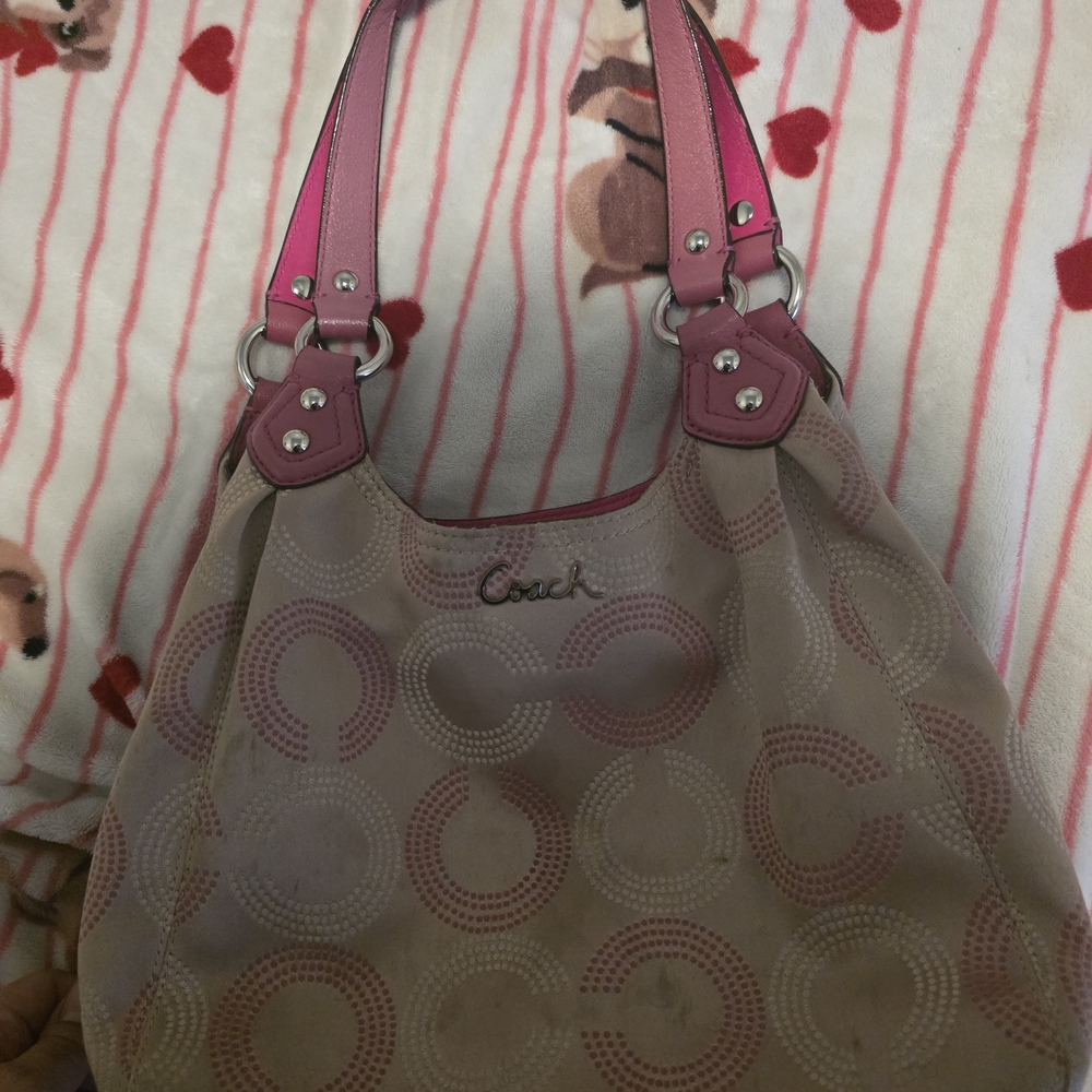 Coach Pink and Tan Ashley Hobo Bag